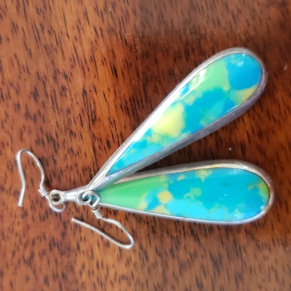 Vintage Jewelry - VINTAGE Sterling Silver Enamel Teardrop Earrings • Modernist Dangle